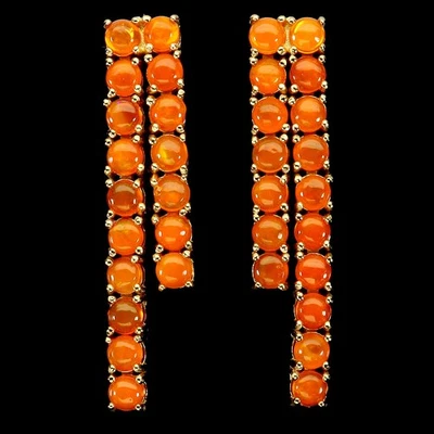 925 Sterling Silver Earrings Round Orange Opal 3mm Natural Gemstone Jewelry - Image 1 of 4