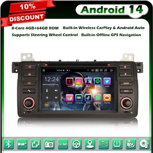 8-Cœurs 64GO Android 14 Autoradio Navi CarPlay BMW Série 3 E46 M3 Rover 75 MG ZT - Imagen 1 de 24