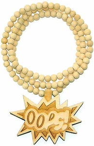 OOPS Necklace New Good Wood Style Pendant With 36 Inch Natural Wood  Bead Chain - Picture 1 of 3