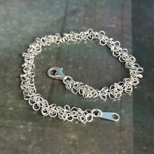 STERLING SILVER 925 Chain Tassel Fringe Link Bracelet IBB Delicate 19.4cm 7.6" - Picture 1 of 10