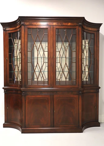 HENREDON Inlaid Flame Mahogany Regency Breakfront China Display Cabinet Cover
