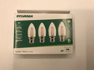 4 X Sylvania LED Filament Clear Candle Lamp 4.5W BC (B22) 470lm - Picture 1 of 3