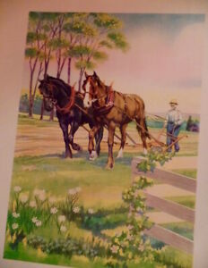 Vintage Draft Plow Horses Print 1939 Children's Book Illustration Victor Becker 