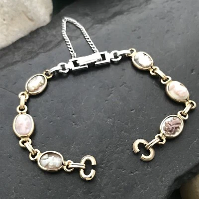 Correa de reloj vintage de los años 60 con camafeo tallada llena de oro amarillo y blanco Foto 1 de 4