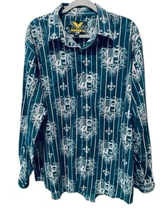 Avirex Mens Shirt 2XL Button Cotton Affliction Glitter Skull Blue Silver Vtg Y2K - Picture 1 of 5
