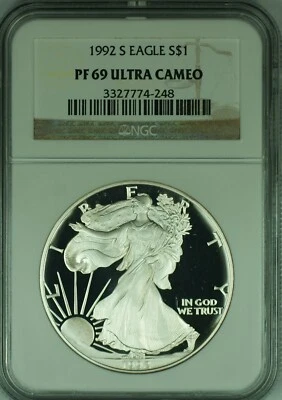1992-S American Proof Silver Eagle $1 NGC PF 69 Ultra Cameo (49) - Image 1 of 2