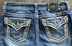 MUJERES Miss Me Elastizado Cristal Estrás Solapa Bolsillo Bota Jeans 29 x 32 - Imagen 1 de 15