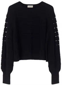 BY MALENE BIRGER DARK NAVY KNITTED WOOL BLEND OVERSIZED BOXY CROPPED JUMPER-S - Picture 1 of 12