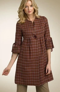 SALE! BETH BOWLEY Nordstrom Houndstooth VICTORIAN BELL Slve Long Jacket Coat 10 - Picture 1 of 6