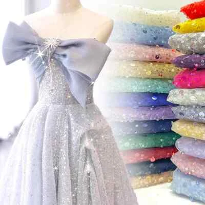 1 Yard Heavy Beads Embroidered Net Fabric For French Luxury Dress Robe Trimming - Image 1 of 4