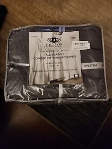 HILLFAIR 100% Combed Cotton King Size Bed Blanket ~Warm Soft All Season ~GRAY - Picture 1 of 1