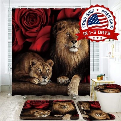 Juego de 4 cortinas de ducha con diseño de rosa roja y león Para baño de ducha Foto 1 de 4