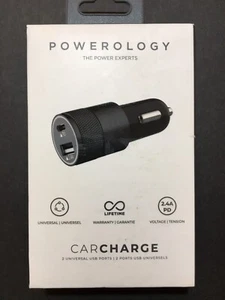 Powerology Chargeur Téléphone Voiture Universel Unique Port USB 2.4A + PD 18W Noir NOB - Photo 1 sur 4