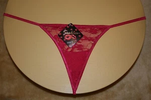 Tanga roja oscura transparente con banda brillante y un frente florecido brillante - pequeña - Imagen 1 de 2