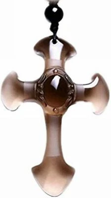 Collar Cruz Obsidiana Hielo Natural Colgante Cristal Amuleto con Cadena Ajustable Foto 1 de 4