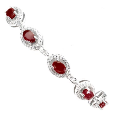 925 Sterling Silver Bracelet Oval Ruby 6x4mm Simulated Cz Gemstone Jewelry - Image 1 of 4