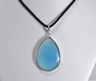 COLLANA CON CIONDOLO IN ARGENTO 925 CON AGATA BLU                AGDV 0120 - Immagine 1 di 3