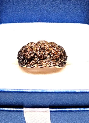 Anillo de diamantes champán natural en oro rosa de 14K vermeil sobre 925SS 1,00tcw talla 7 Foto 1 de 4