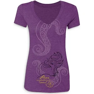 (S) Disney Parks Little Mermaid URSULA Women's Purple V-Neck Shirt Villains Tee - Picture 1 of 4