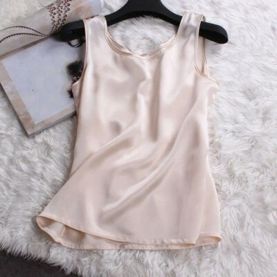 Women Sexy 100% Pure Silk Tank Sleeveless Top Knitted Vest Singlet Blouse Soft - Image 1 of 4