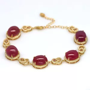Heated Gemstones Red Ruby & Cubic ZIrconia 925 Sterling Silver Bracelet 9.0" - Picture 1 of 5