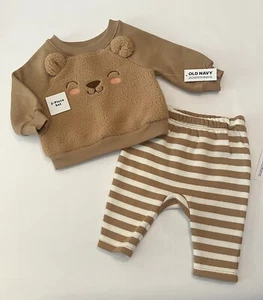 Old Navy Baby Clothes 0-3 Months Pants Shirt 2 PC Bear Set Cute Winter Outfit - Picture 1 of 4