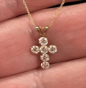 10k Gold 18" Chain and 10k Gold Cross Pendent w/ Cubic Zirconia Stones - Picture 1 of 10