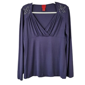 V Cristina Women's Purple Peplum Surplice Top Blouse XL Embellished Shoulders - Picture 1 of 8