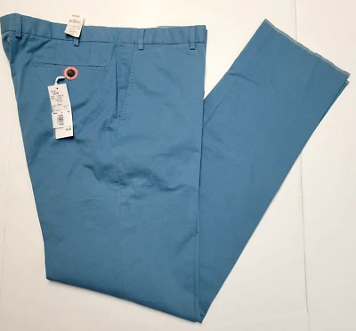 New $225 Hiltl Flat Front Chino Pants Men's 38x38 Unhemmed Trousers Blue DAYNE - Image 1 of 4