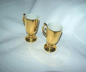 2er Set Vintage Hall Pottery # 1273 Goldfuß Sockel irische Kaffeetassen Tassen - Bild 1 von 8