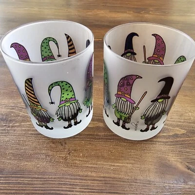 Culver Frosted Old Fashioned Lowball Gnomes Witches Halloween Glass Cup SET OF 2 - Image 1 of 4