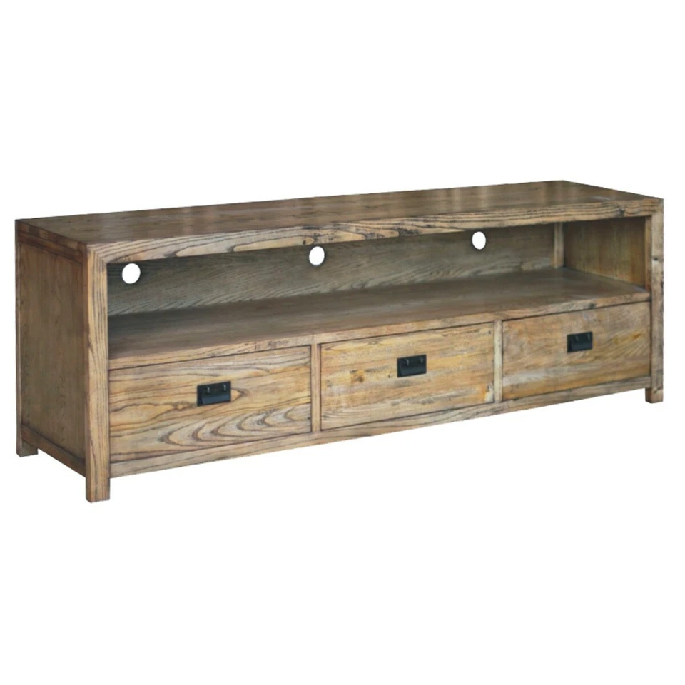 ROBYN RUSTIC SOLID OAK TELEVISION ENTERTAINMENT UNIT ETU 3 DRAWERS NATURAL OAK  - image 1 of 1