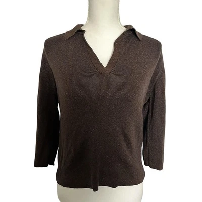Joseph A. Suéter Pullover Para Mujer Marrón Metálico Mezcla Seda Cuello en V XL Foto 1 de 4