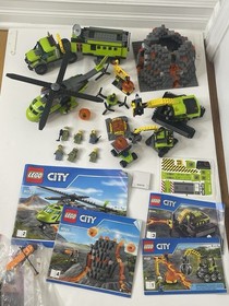 LEGO City Volcano Explorers LOT of 2 Sets Volcano Base 60124 & Helicopter 60123