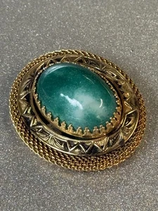 Broche prendedor vintage de vidrio de Pekín imitación jade verde - Imagen 1 de 4