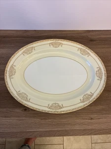 Noritake Bancroft Oval Serving Platters & Bowl Gold & White 16”, 11.5”, 10” - Picture 1 of 21