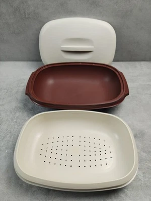 Vintage Tupperware Storage Box & Drainer 1273-11 Brown Cream Free P&P  - Image 1 of 4