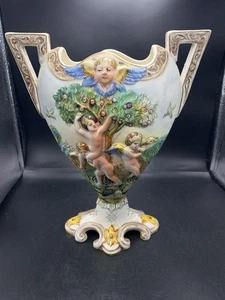 Capodimonte Ardalt Italien Kinder Cherubs Urne Vase handbemalt vergoldet Schild *LESEN* - Bild 1 von 14