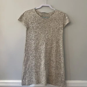 Zara Knit Dress Women’s Small Beige Oatmeal Knit Short Sleeve Cotton Linen Blend - Picture 1 of 6