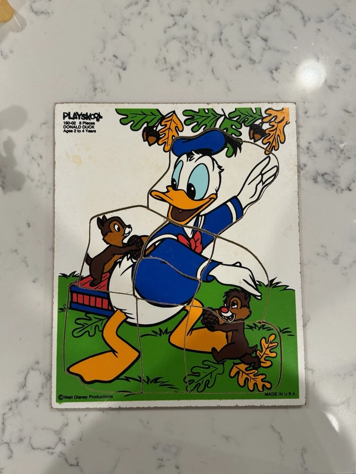 Rompecabezas de madera vintage Playskool Pato Donald Disney 9 piezas 190-02 hierba verde Foto 1 de 1