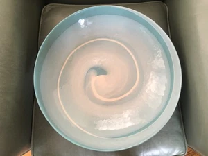Ferro Murano 16" Glass Centerpiece Bowl Elegant Turquoise & White MadeItaly E70L - Picture 1 of 12