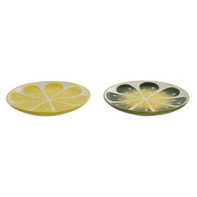 Assiette plate Home ESPRIT Jaune Vert Grès Citron 22,5 x 22,5 x 2,5 cm [2 Uni - Photo 1/4