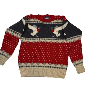 VTG Woolrich S 100% Wool Mallard Duck Hunt Retro NES Knit Sweater Men's - Picture 1 of 7