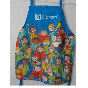 PJ Library Blue Apron with Children Print One Size for Kids or Small for Adult - Picture 1 of 4