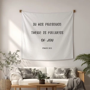 Bible Verse Wall Tapestry Linen – Psalm 16:11 Christian Scripture Decor - Picture 1 of 5