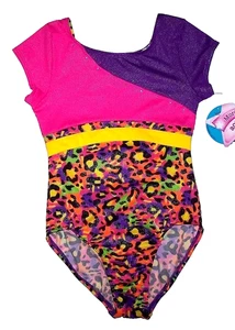 Jacques Moret Leotard Bodysuit Leopard Love Cap Sleeve Hologram New Girl S 6 7 - Picture 1 of 8