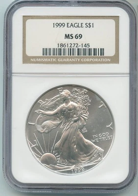 1999 Argento Aquila 1 Oncia NGC MS69 Moneta Certificato - RK704 - Immagine 1 di 2