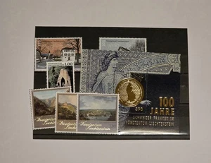 Liechtenstein 2024 Sammlerkarte- Jubiläum 100 Jahre CHF mit Marken & Goldprägung - Bild 1 von 3