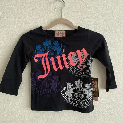 JUICY COUTURE BABY TEE SHIRT TOP T-SHIRT TODDLER 18 M MONTHS KIDS BLACK VINTAGE - Image 1 of 2
