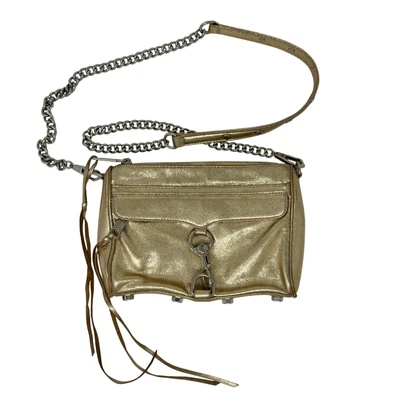 Bolso Bandolera Rebecca Minkoff Mini MAC Cuero Dorado Metálico Correa Cadena Plateada Foto 1 de 4
